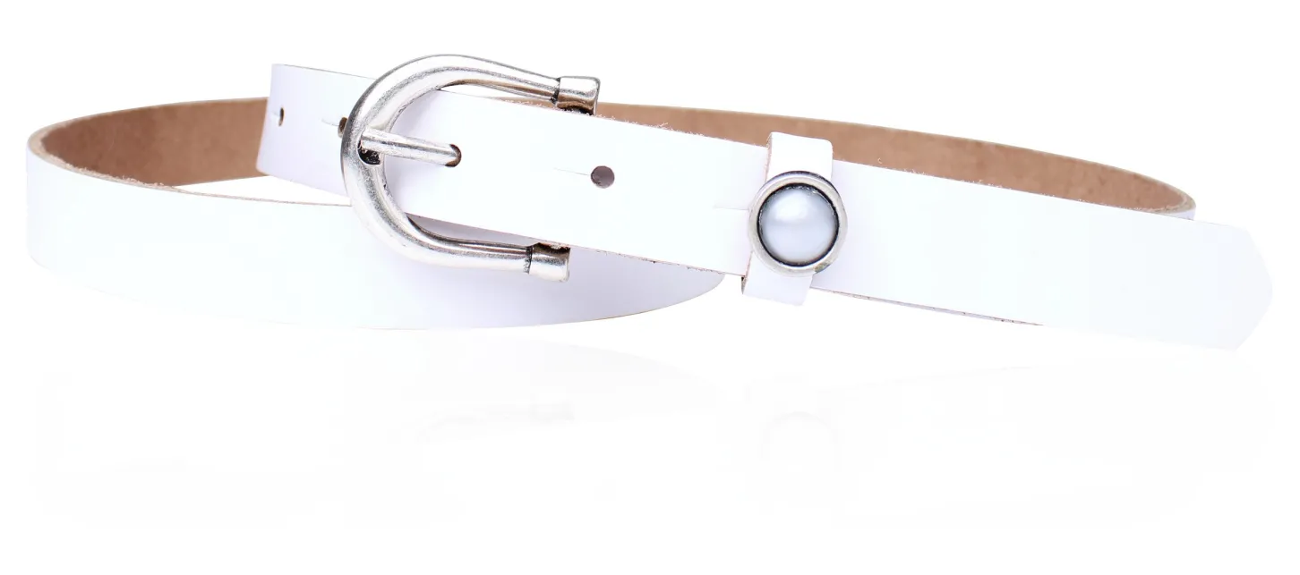 Schmaler Damen Ledergürtel 2,2 cm mit versilberter Hufeisen Gürtelschnalle, Zier Perle