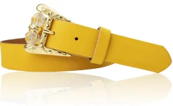 SOFIA Damen Ledergürtel mit verzierter Gürtelschnalle und Perlen in gold, 3 cm