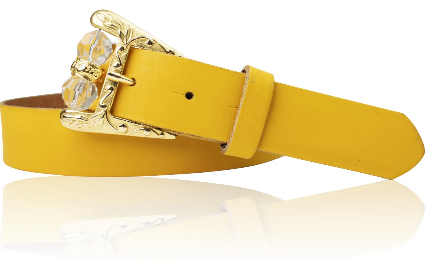 SOFIA Damen Ledergürtel mit verzierter Gürtelschnalle und Perlen in gold, 3 cm