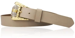 SOFIA Damen Ledergürtel mit verzierter Gürtelschnalle und Perlen in gold, 3 cm