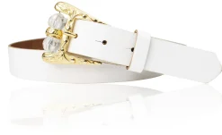 SOFIA Damen Ledergürtel mit verzierter Gürtelschnalle und Perlen in gold, 3 cm