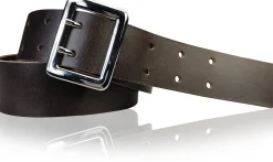 Stabiler Arbeitsgürtel, 4,3 cm, starkes Militärleder, verchromte Doppeldorn Gürtelschnalle