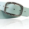 STELLA funkelnder Damen Ledergürtel 4 cm mit Strass Gürtelschnalle oval, echt Leder
