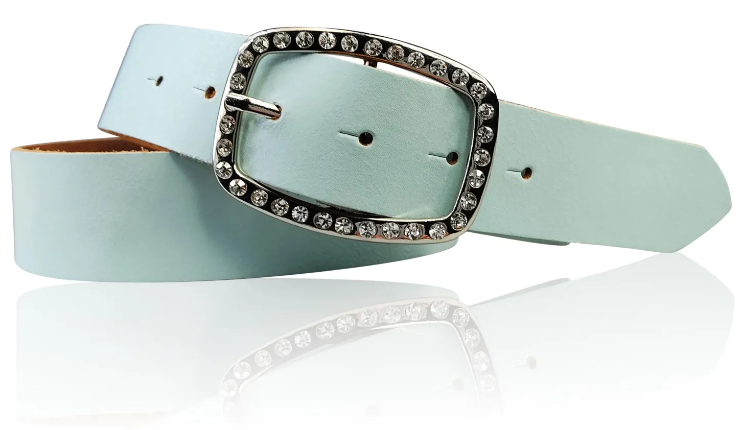STELLA funkelnder Damen Ledergürtel 4 cm mit Strass Gürtelschnalle oval, echt Leder