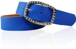 STELLA funkelnder Damen Ledergürtel 4 cm mit Strass Gürtelschnalle oval, echt Leder