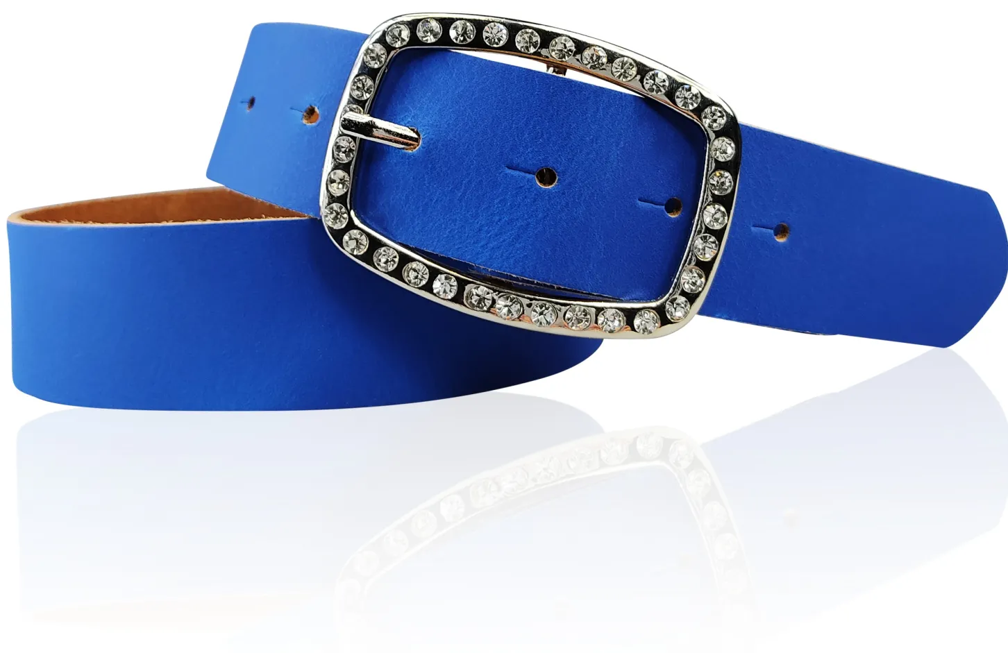STELLA funkelnder Damen Ledergürtel 4 cm mit Strass Gürtelschnalle oval, echt Leder