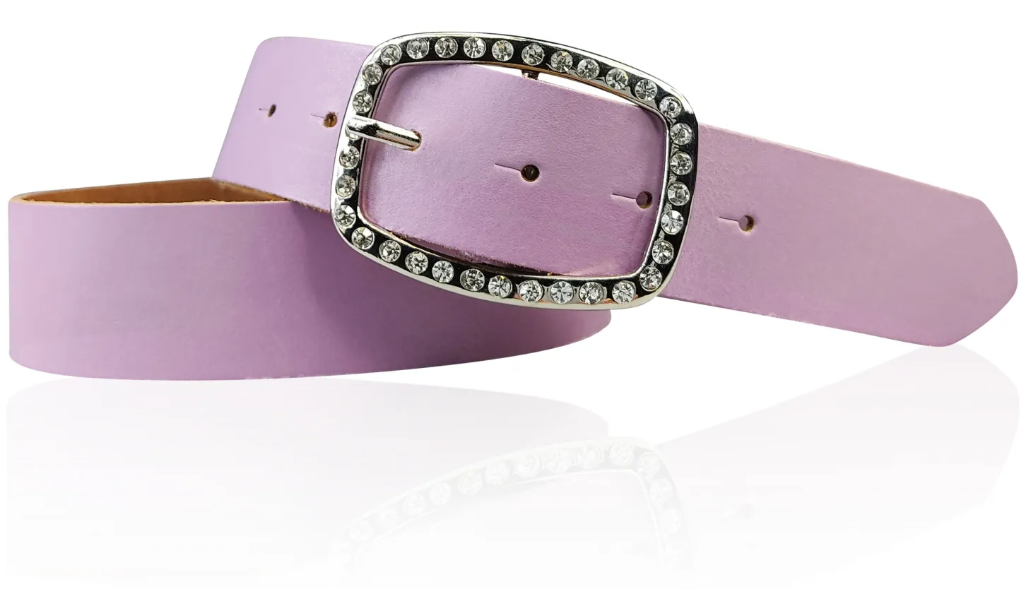 STELLA funkelnder Damen Ledergürtel 4 cm mit Strass Gürtelschnalle oval, echt Leder