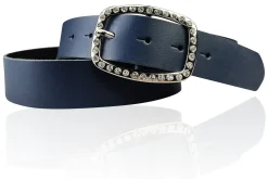 STELLA funkelnder Damen Ledergürtel 4 cm mit Strass Gürtelschnalle oval, echt Leder