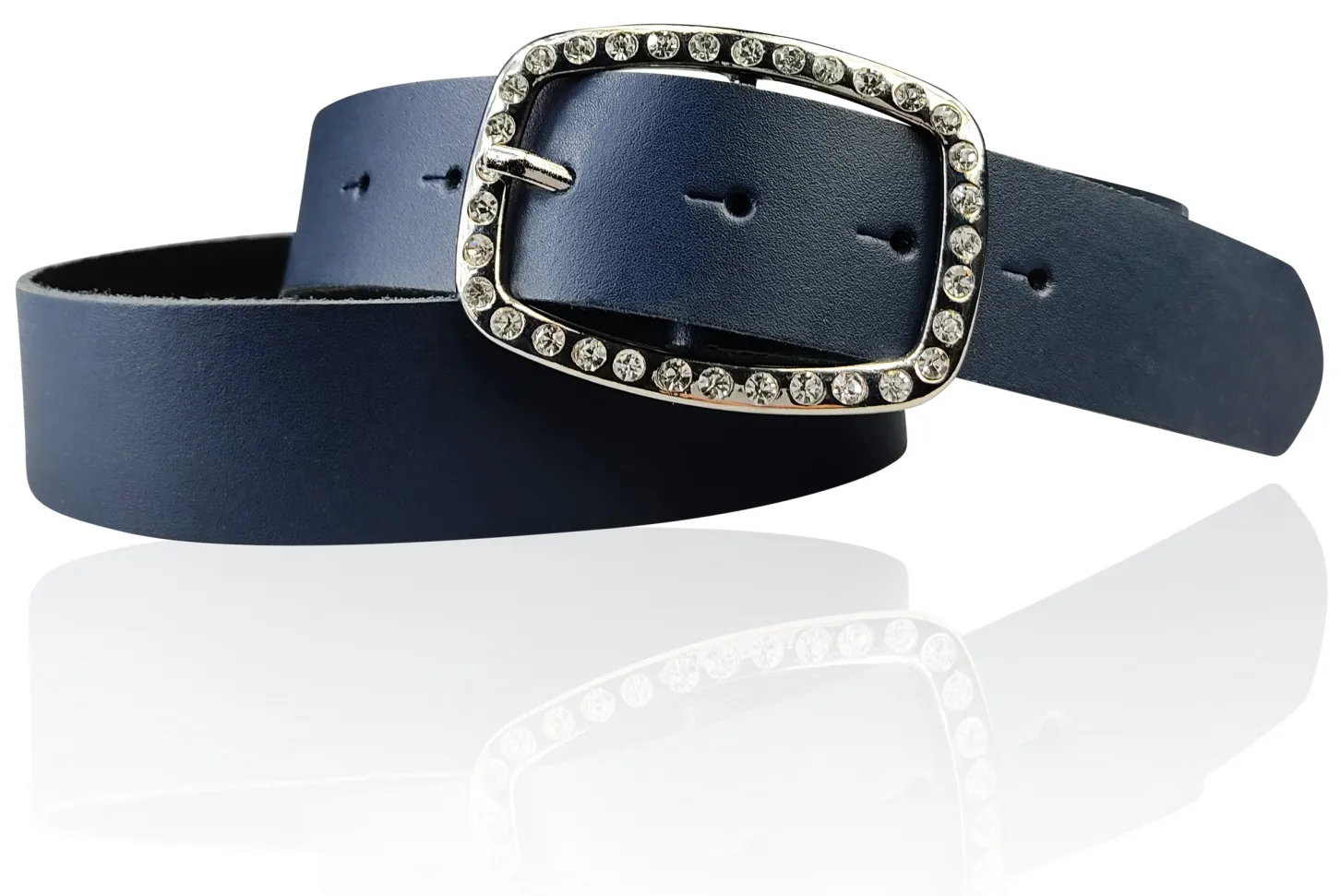 STELLA funkelnder Damen Ledergürtel 4 cm mit Strass Gürtelschnalle oval, echt Leder