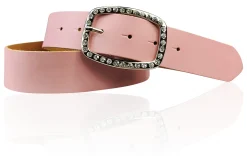STELLA funkelnder Damen Ledergürtel 4 cm mit Strass Gürtelschnalle oval, echt Leder