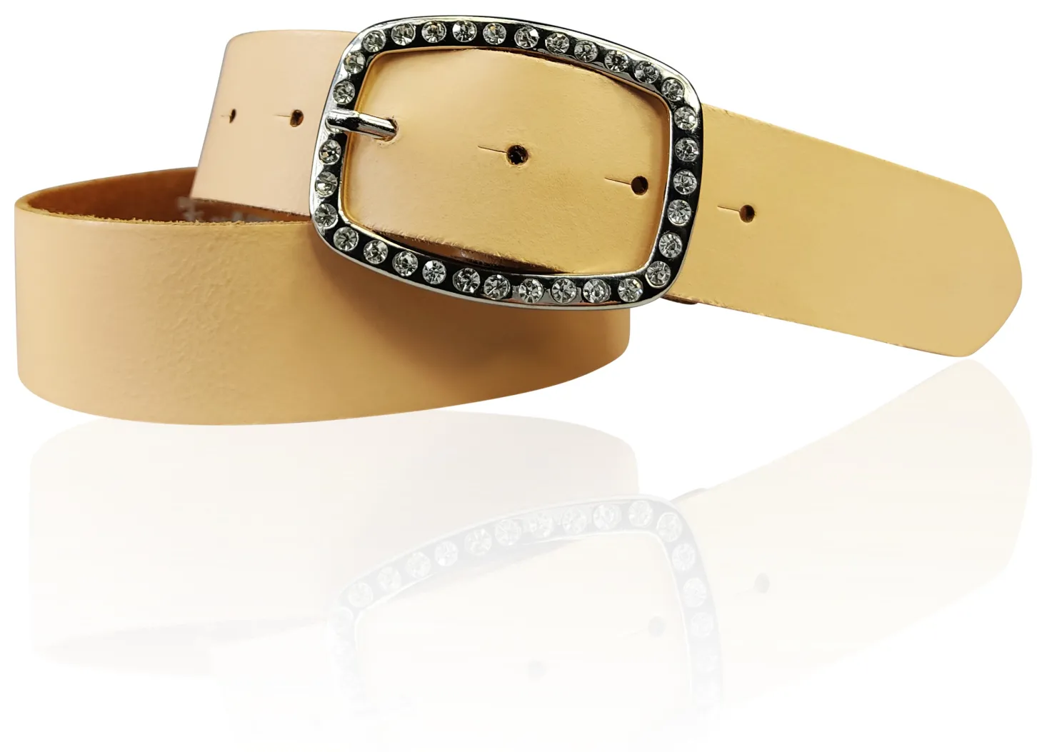 STELLA funkelnder Damen Ledergürtel 4 cm mit Strass Gürtelschnalle oval, echt Leder