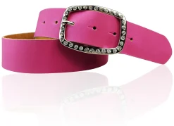 STELLA funkelnder Damen Ledergürtel 4 cm mit Strass Gürtelschnalle oval, echt Leder