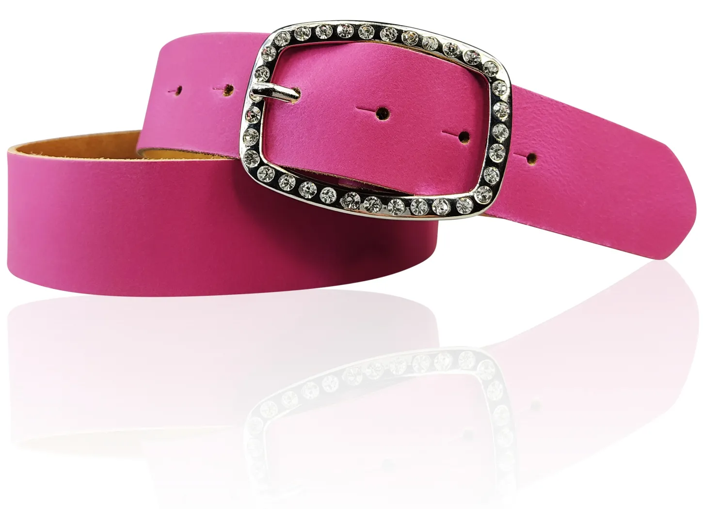 STELLA funkelnder Damen Ledergürtel 4 cm mit Strass Gürtelschnalle oval, echt Leder