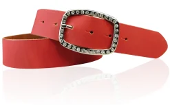STELLA funkelnder Damen Ledergürtel 4 cm mit Strass Gürtelschnalle oval, echt Leder