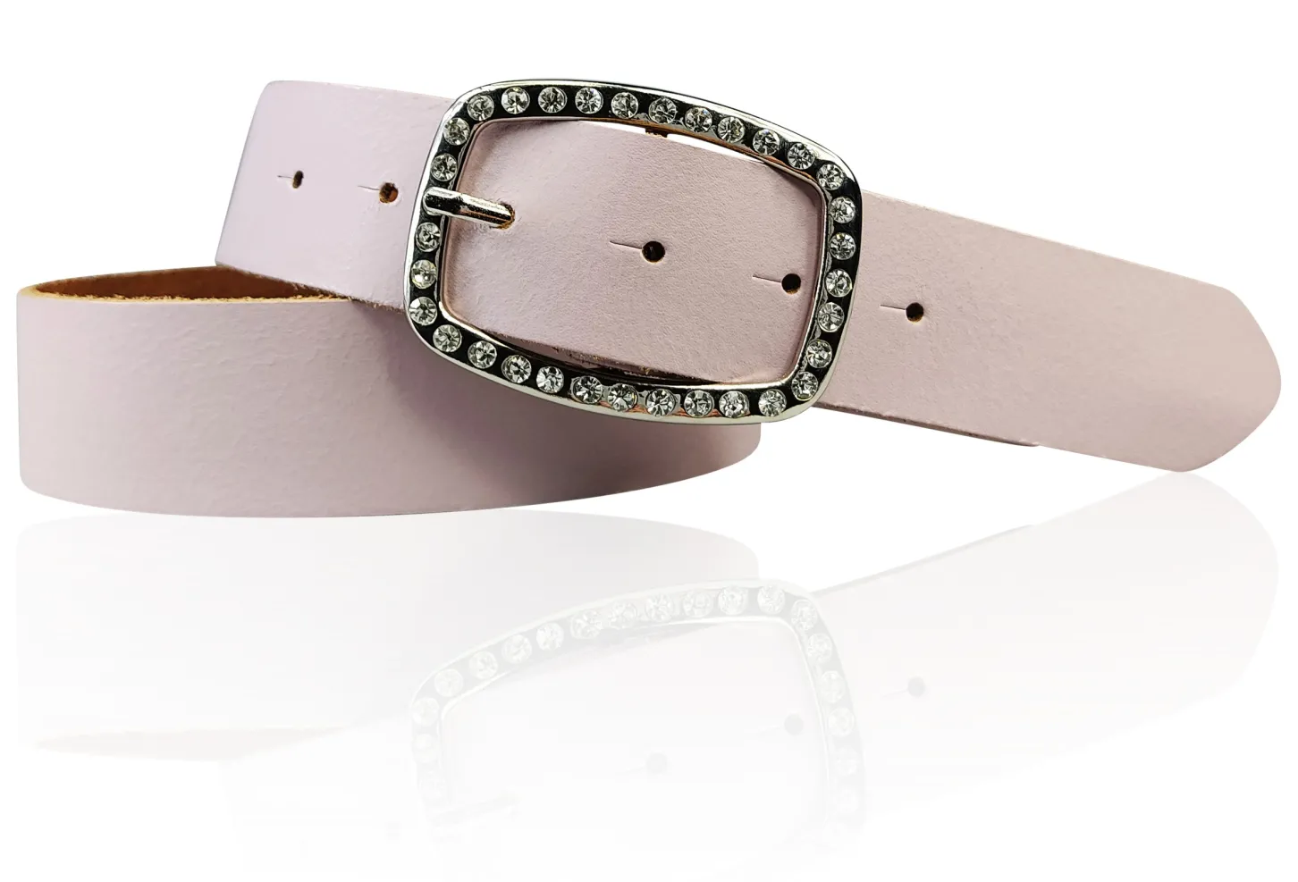STELLA funkelnder Damen Ledergürtel 4 cm mit Strass Gürtelschnalle oval, echt Leder