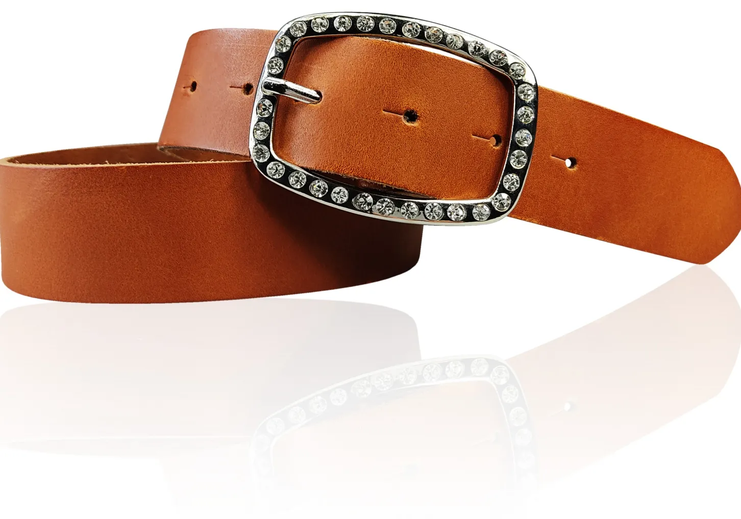 STELLA funkelnder Damen Ledergürtel 4 cm mit Strass Gürtelschnalle oval, echt Leder