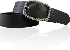 STELLA funkelnder Damen Ledergürtel 4 cm mit Strass Gürtelschnalle oval, echt Leder