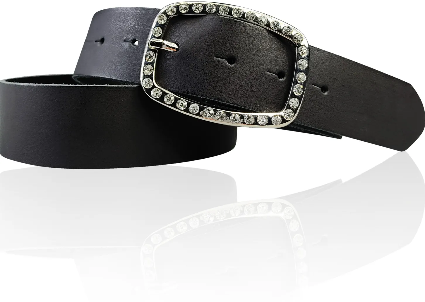 STELLA funkelnder Damen Ledergürtel 4 cm mit Strass Gürtelschnalle oval, echt Leder