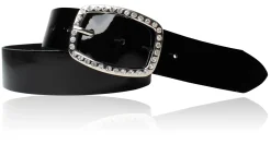 STELLA funkelnder Damen Ledergürtel 4 cm mit Strass Gürtelschnalle oval, echt Leder