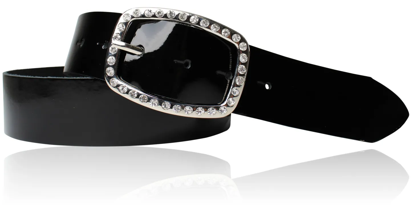 STELLA funkelnder Damen Ledergürtel 4 cm mit Strass Gürtelschnalle oval, echt Leder