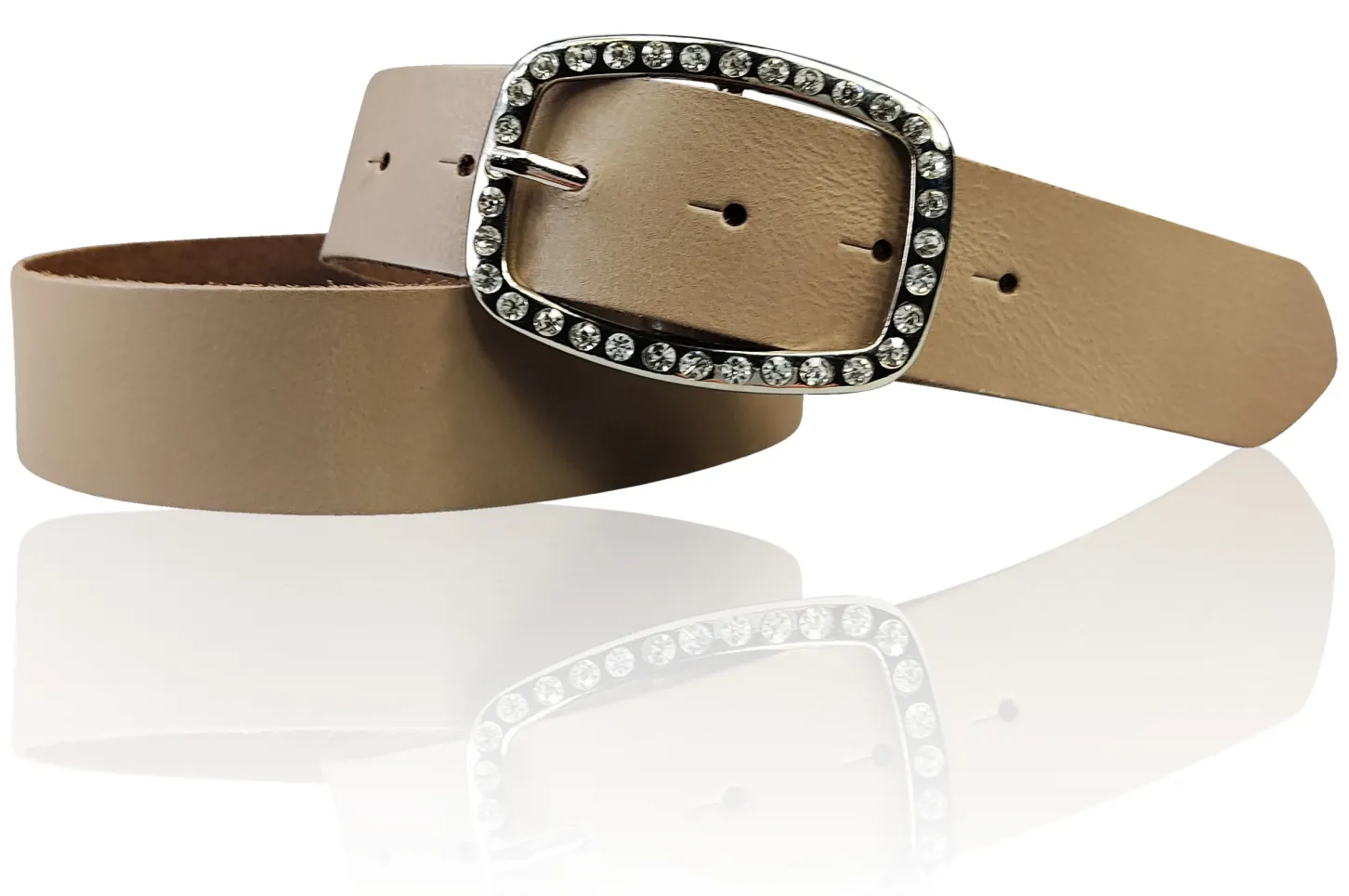STELLA funkelnder Damen Ledergürtel 4 cm mit Strass Gürtelschnalle oval, echt Leder