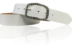 STELLA funkelnder Damen Ledergürtel 4 cm mit Strass Gürtelschnalle oval, echt Leder