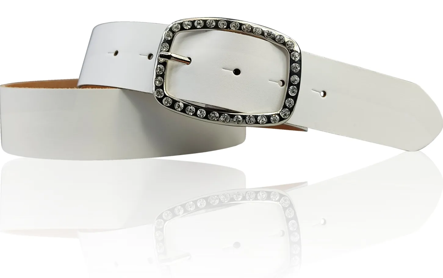 STELLA funkelnder Damen Ledergürtel 4 cm mit Strass Gürtelschnalle oval, echt Leder