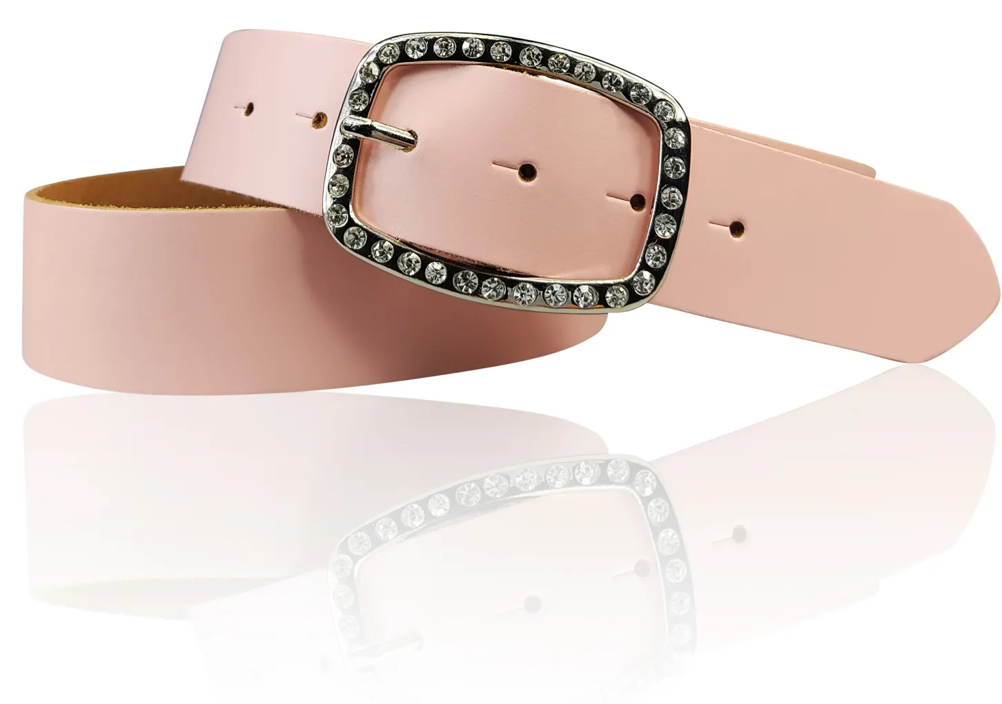STELLA funkelnder Damen Ledergürtel 4 cm mit Strass Gürtelschnalle oval, echt Leder