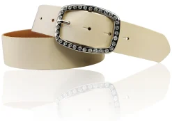 STELLA funkelnder Damen Ledergürtel 4 cm mit Strass Gürtelschnalle oval, echt Leder
