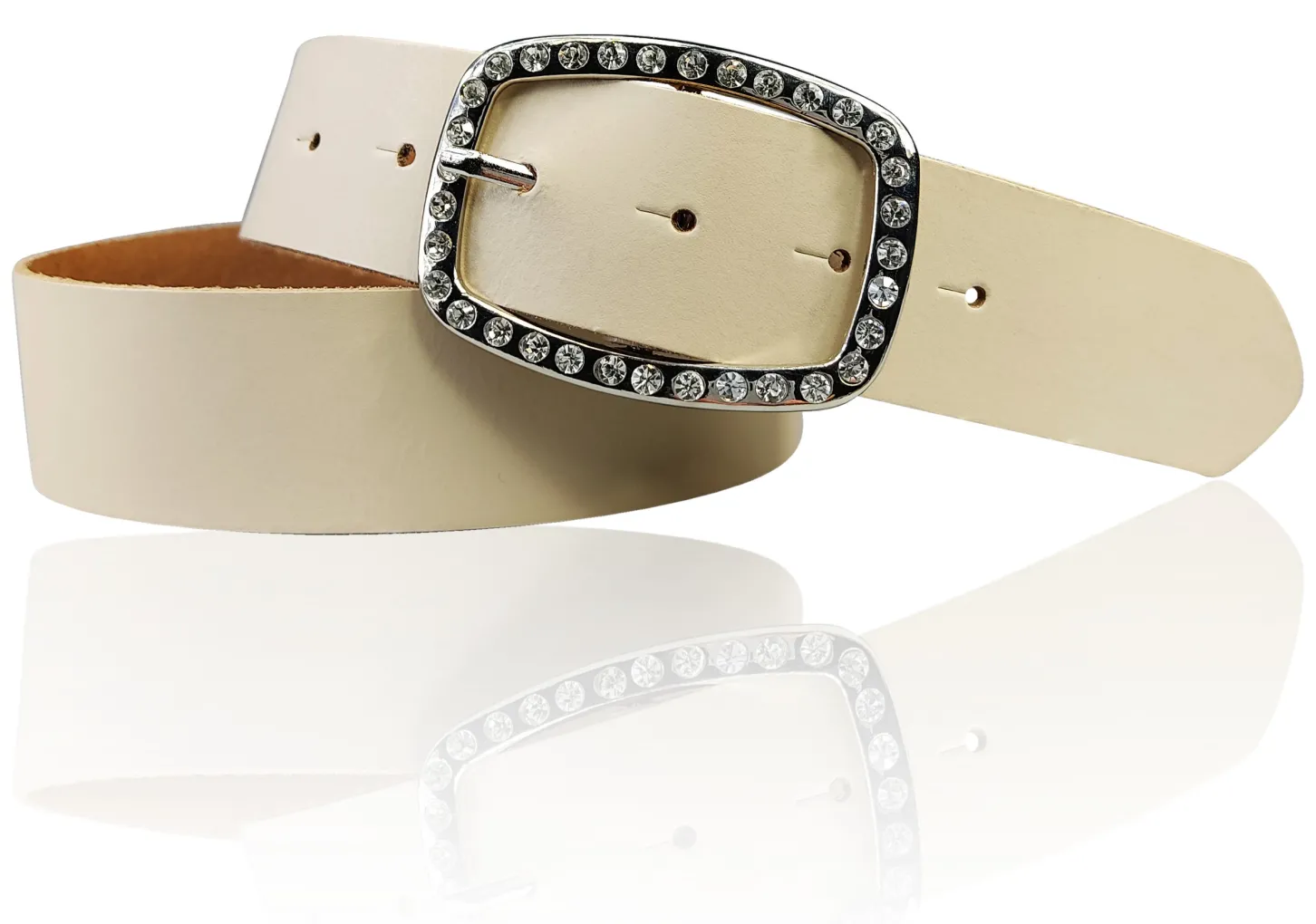 STELLA funkelnder Damen Ledergürtel 4 cm mit Strass Gürtelschnalle oval, echt Leder