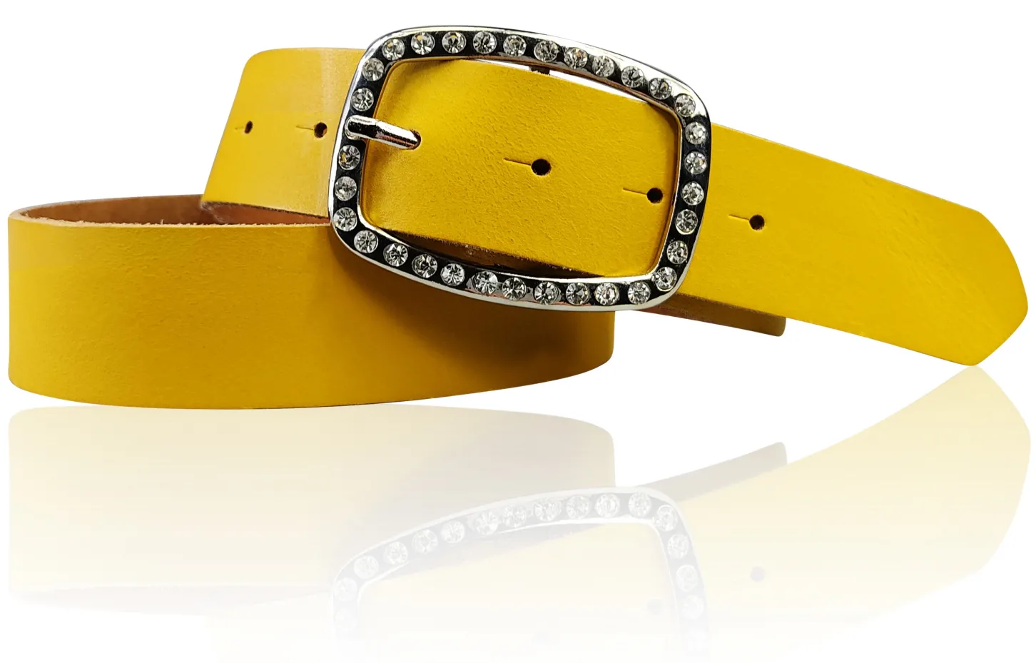 STELLA funkelnder Damen Ledergürtel 4 cm mit Strass Gürtelschnalle oval, echt Leder