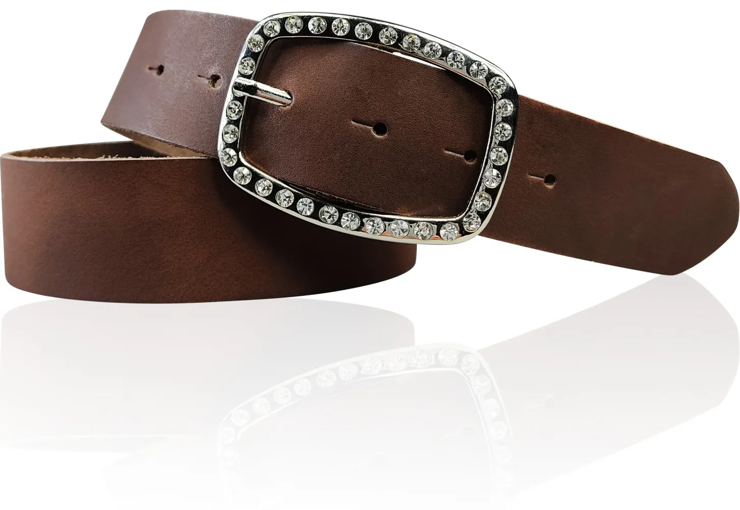 STELLA funkelnder Damen Ledergürtel 4 cm mit Strass Gürtelschnalle oval, echt Leder