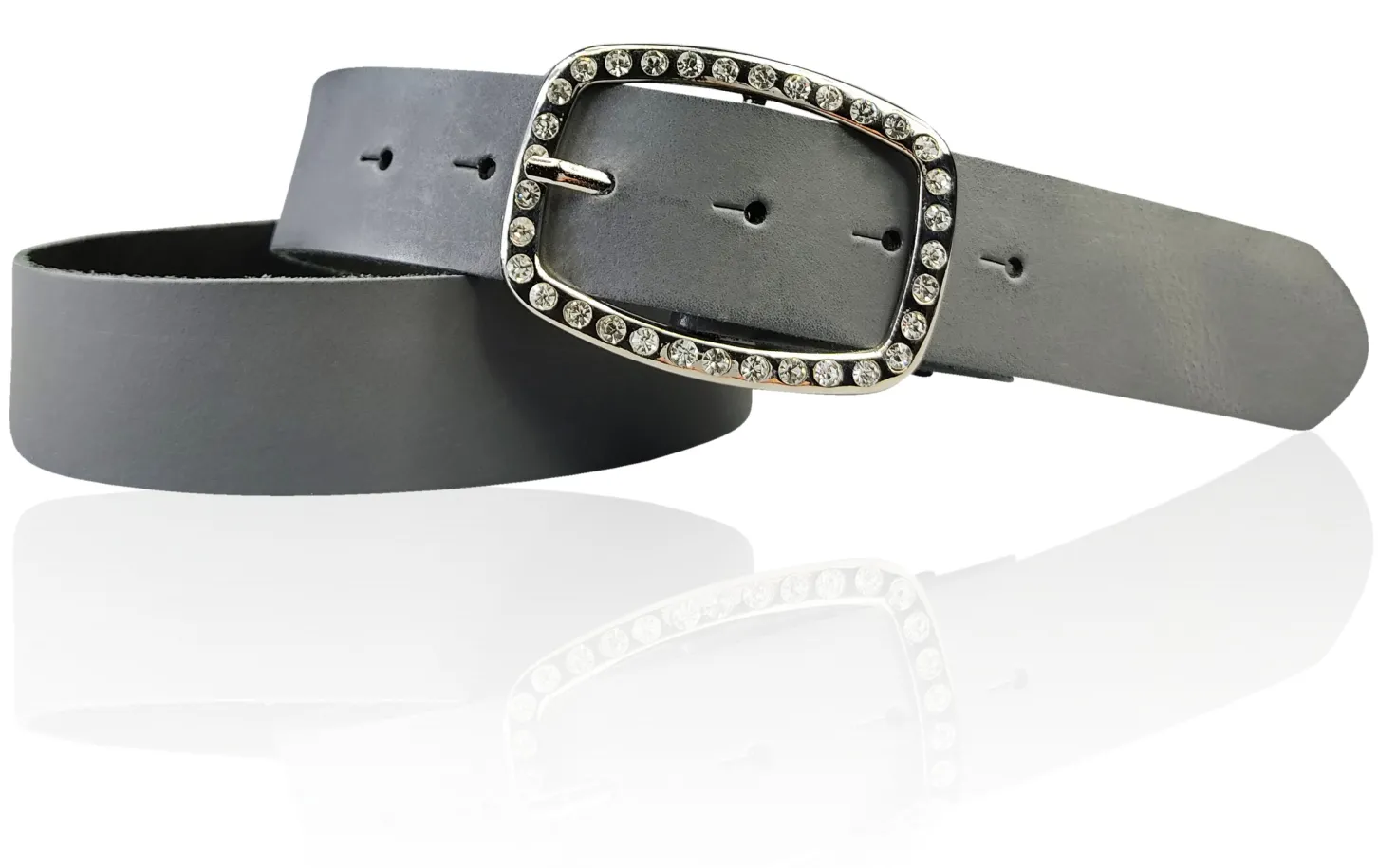 STELLA funkelnder Damen Ledergürtel 4 cm mit Strass Gürtelschnalle oval, echt Leder