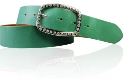 STELLA funkelnder Damen Ledergürtel 4 cm mit Strass Gürtelschnalle oval, echt Leder