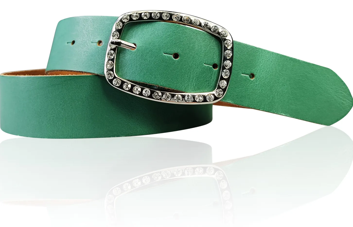 STELLA funkelnder Damen Ledergürtel 4 cm mit Strass Gürtelschnalle oval, echt Leder