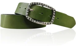 STELLA funkelnder Damen Ledergürtel 4 cm mit Strass Gürtelschnalle oval, echt Leder