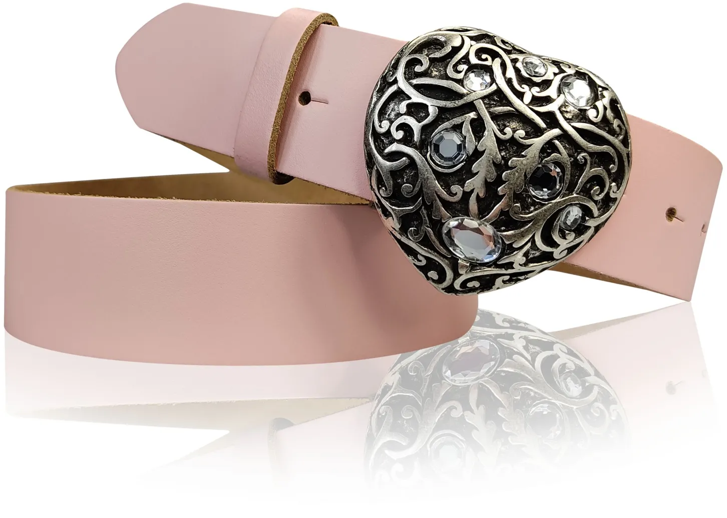 SWEETHEART: Gürtel mit funkelnder Strass Herz Gürtelschnalle 3,5 cm