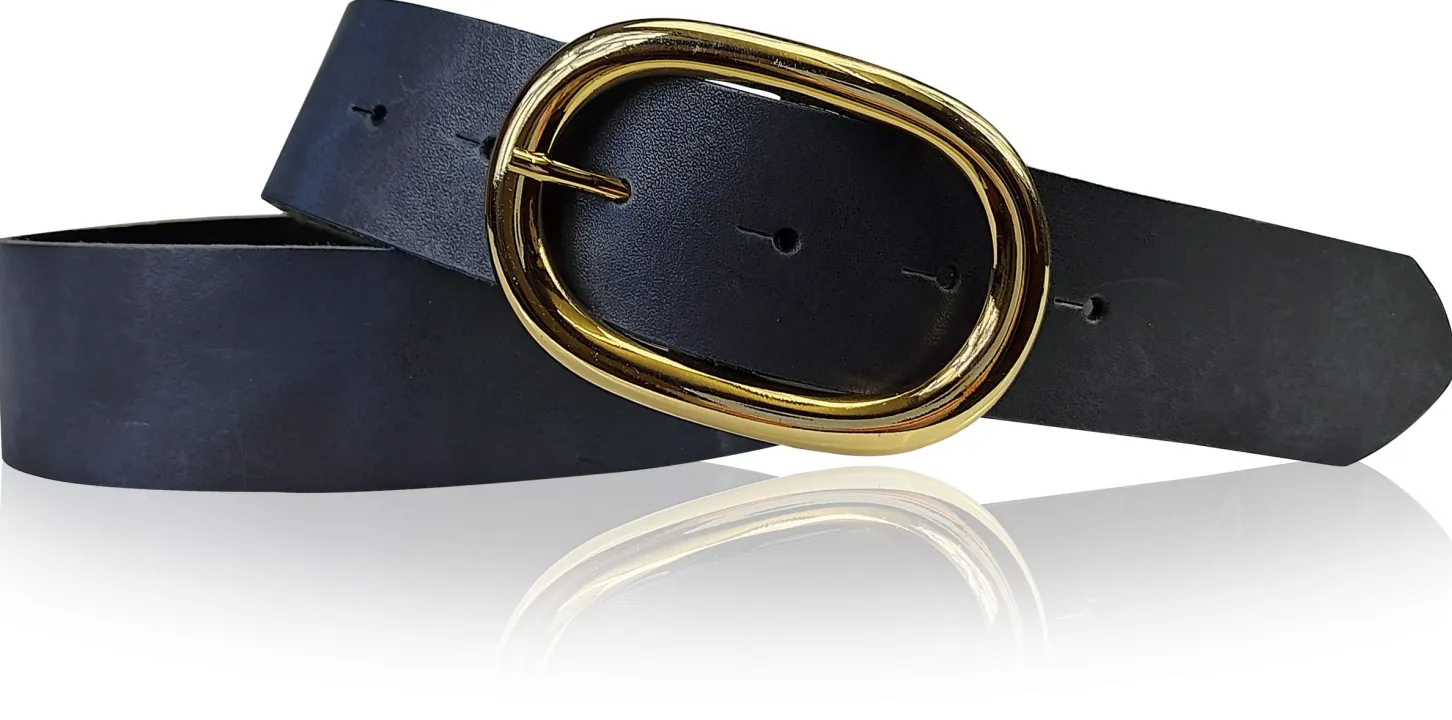 TARA: Damen Ledergürtel mit vergoldeter ovaler Gürtelschnalle in vielen Farben, 4 cm