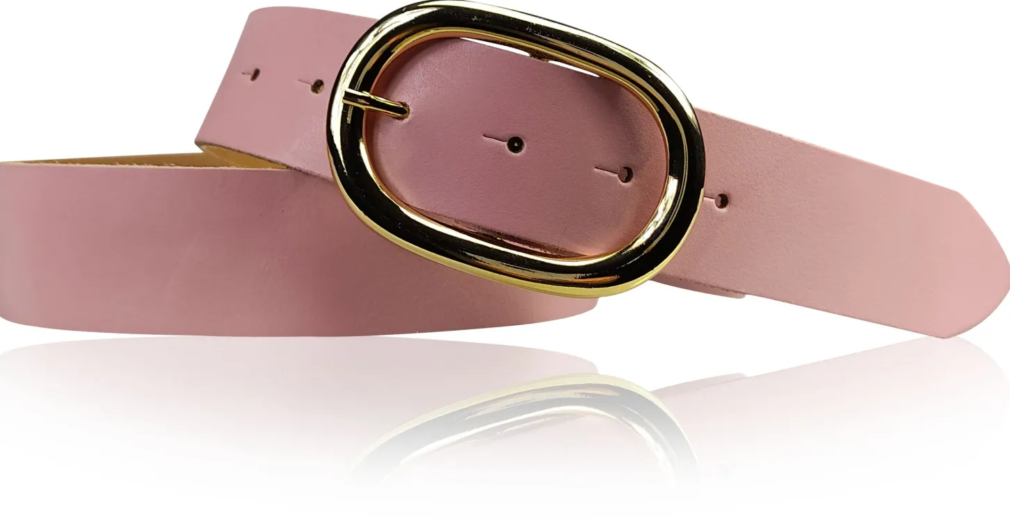 TARA: Damen Ledergürtel mit vergoldeter ovaler Gürtelschnalle in vielen Farben, 4 cm