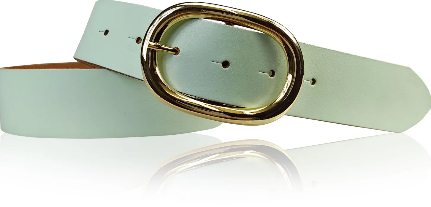 TARA: Damen Ledergürtel mit vergoldeter ovaler Gürtelschnalle in vielen Farben, 4 cm