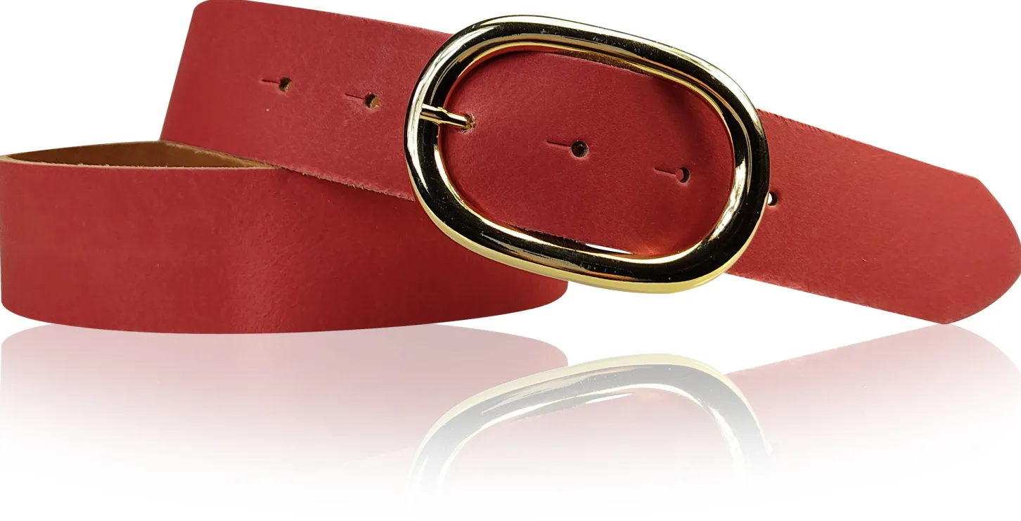 TARA: Damen Ledergürtel mit vergoldeter ovaler Gürtelschnalle in vielen Farben, 4 cm