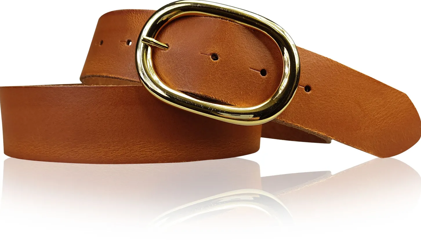 TARA: Damen Ledergürtel mit vergoldeter ovaler Gürtelschnalle in vielen Farben, 4 cm