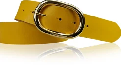 TARA: Damen Ledergürtel mit vergoldeter ovaler Gürtelschnalle in vielen Farben, 4 cm