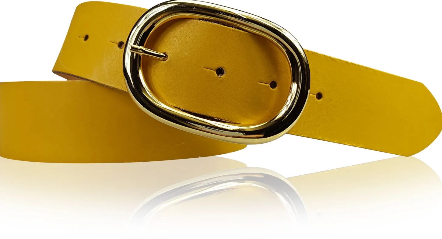 TARA: Damen Ledergürtel mit vergoldeter ovaler Gürtelschnalle in vielen Farben, 4 cm
