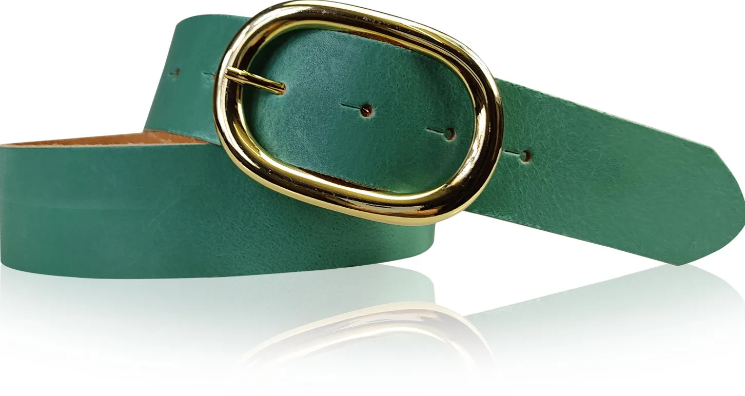 TARA: Damen Ledergürtel mit vergoldeter ovaler Gürtelschnalle in vielen Farben, 4 cm