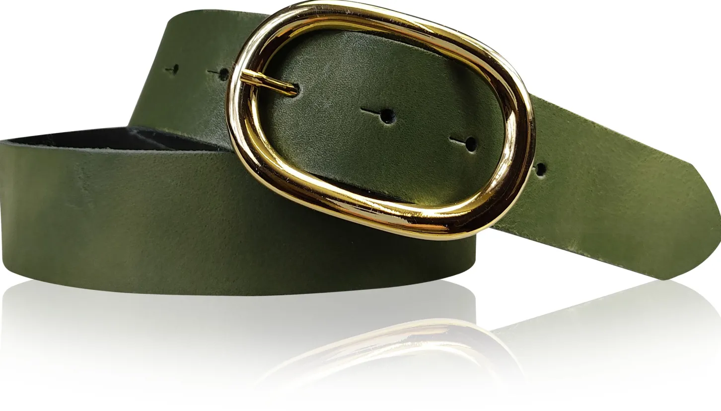 TARA: Damen Ledergürtel mit vergoldeter ovaler Gürtelschnalle in vielen Farben, 4 cm