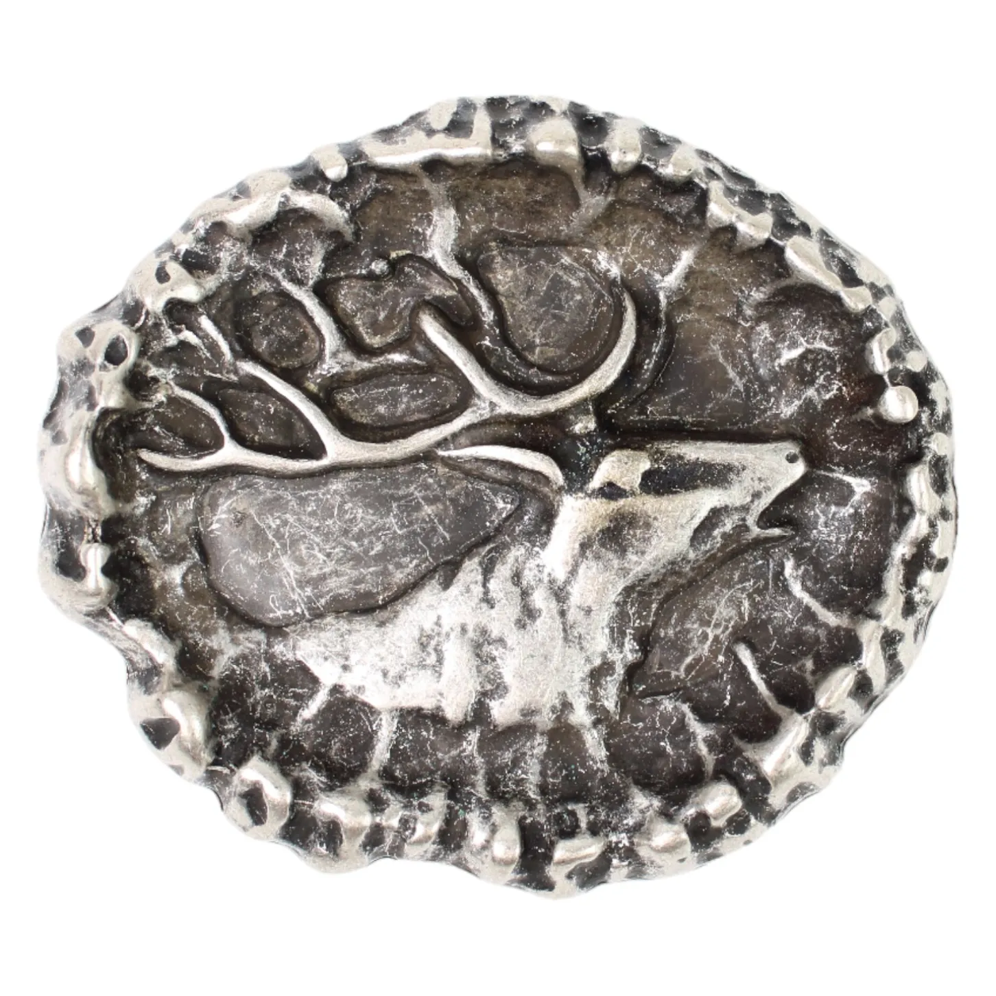 Trachten Gürtelschnalle Hirschkopf altsilber 4 cm