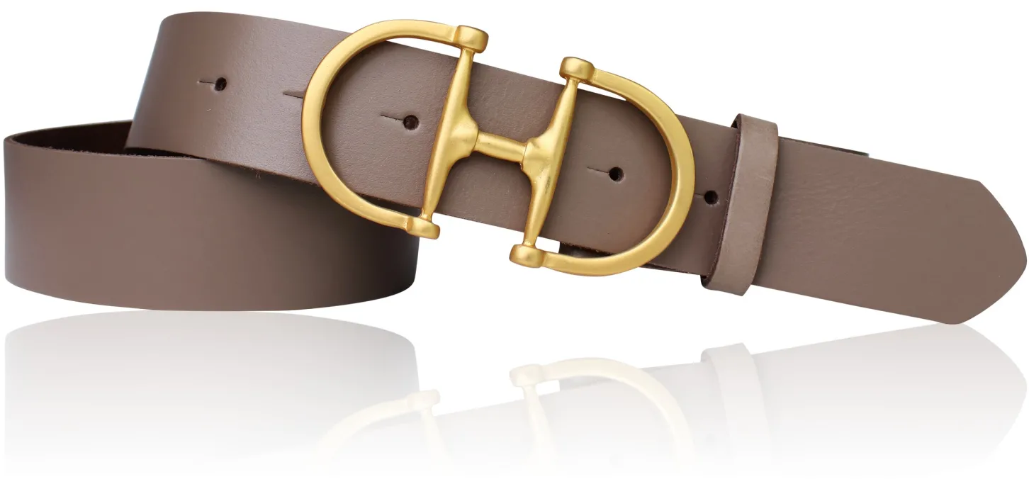 TURF-FEVER Damen Ledergürtel 4 cm mit goldener Schmuckschnalle, echt vergoldet, Horse-bit Gürtelschnalle
