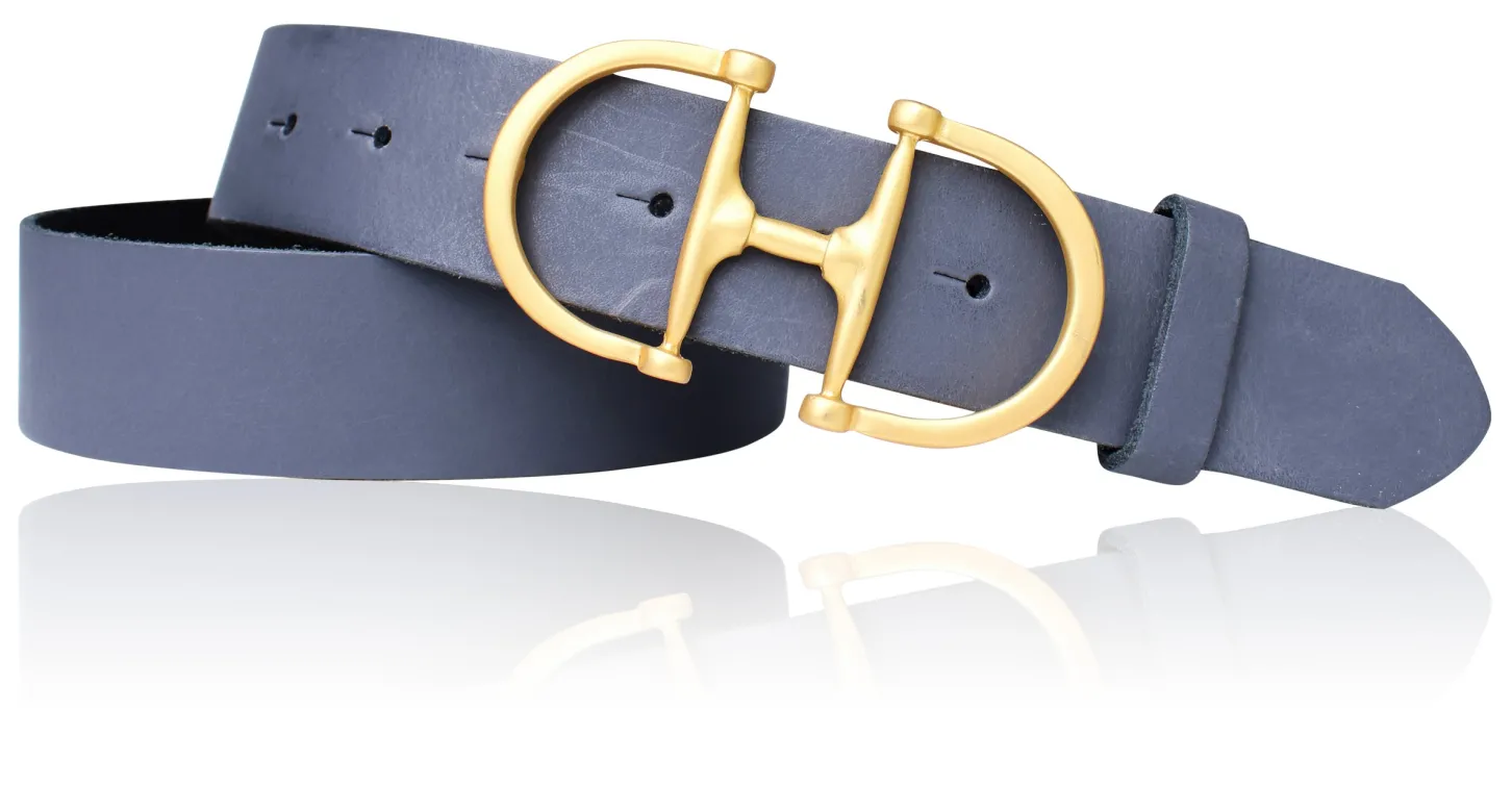 TURF-FEVER Damen Ledergürtel 4 cm mit goldener Schmuckschnalle, echt vergoldet, Horse-bit Gürtelschnalle