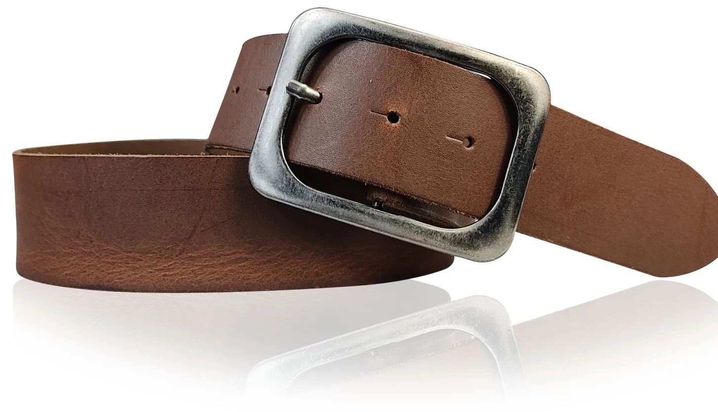 TURIN: breiter Damen Ledergürtel 5 cm mit schwarzer gunmetal Gürtelschnalle, echt Leder
